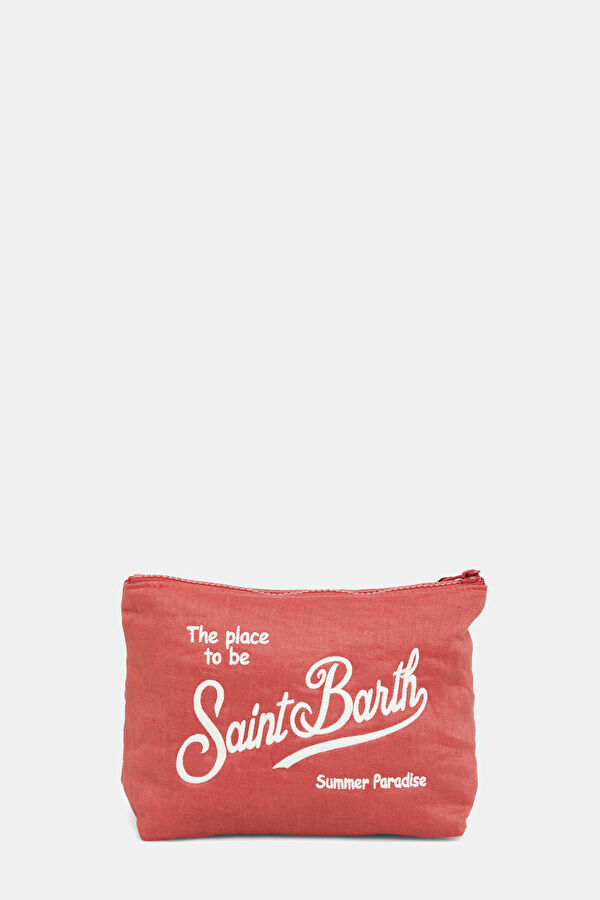 Aline Soft Brick Embroidered Linen Bag 3