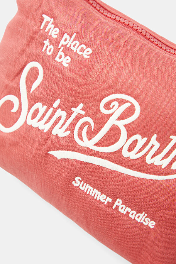 Aline Soft Brick Embroidered Linen Bag 4