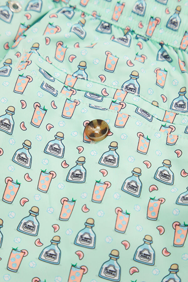 Lighting Micro Fantasy Cocktail Pattern Men's Light Green Swimsuit 6