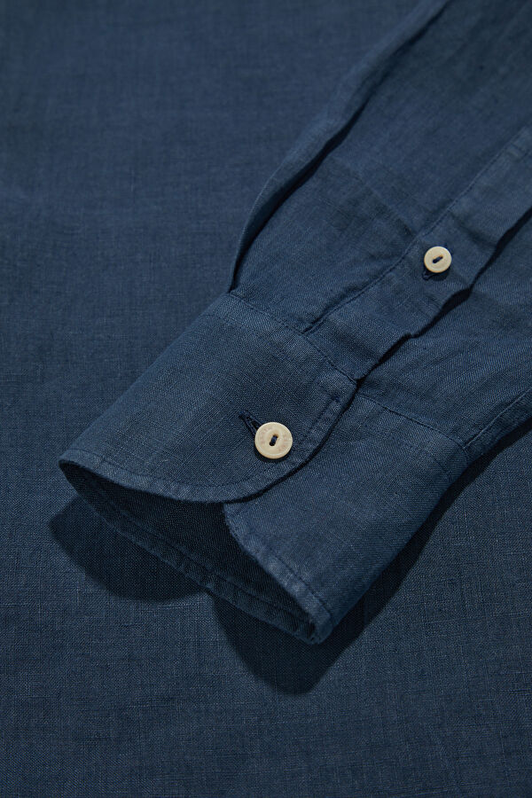 Pamplona Men's Navy Linen Shirt 5