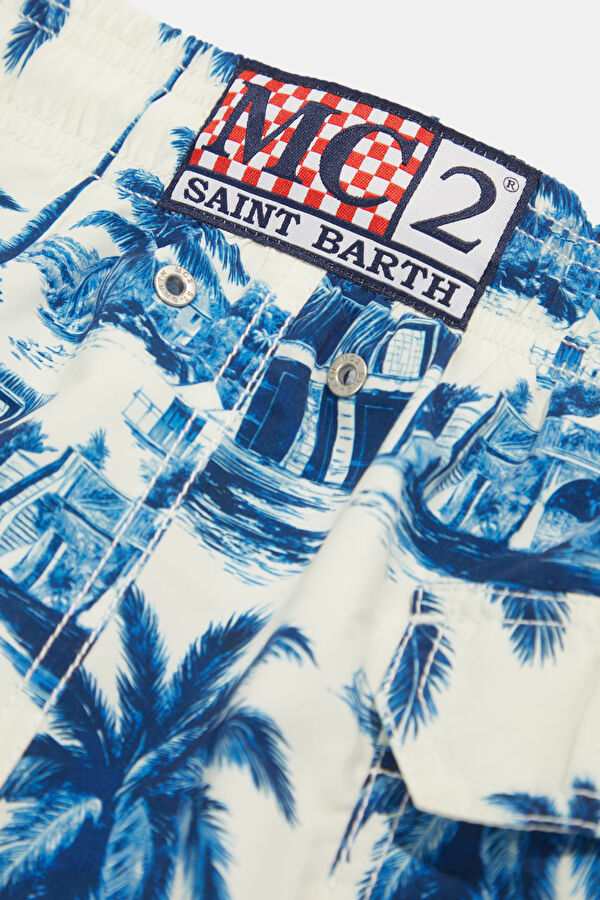 Blue Patterned Elasticated Men's Swimsuit 6