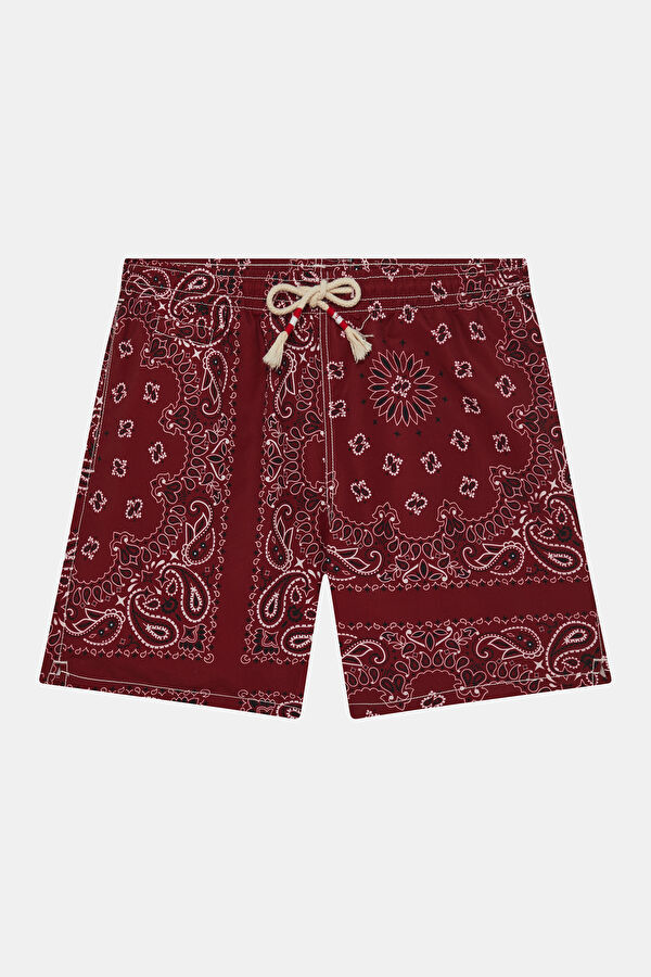 Caprese Bandanna Pattern Men's Burgundy Swimsuit