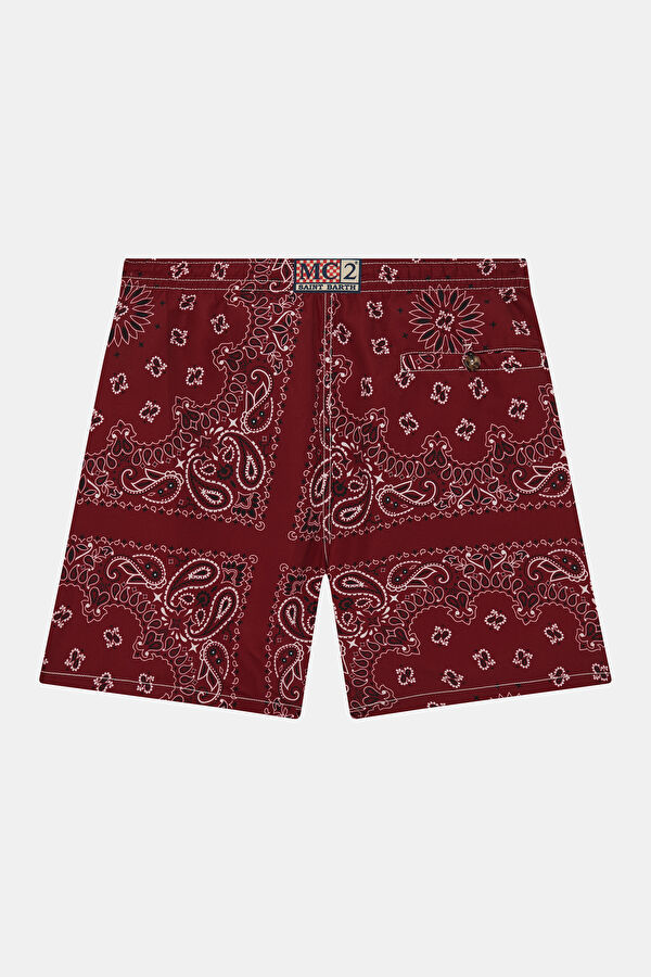 Caprese Bandanna Pattern Men's Burgundy Swimsuit 2