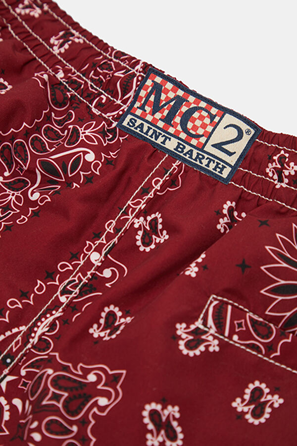 Caprese Bandanna Pattern Men's Burgundy Swimsuit 5