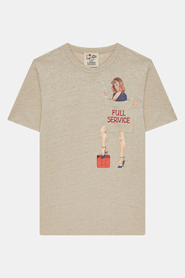 Ecstasea Full Service Men's Beige Linen T-Shirt