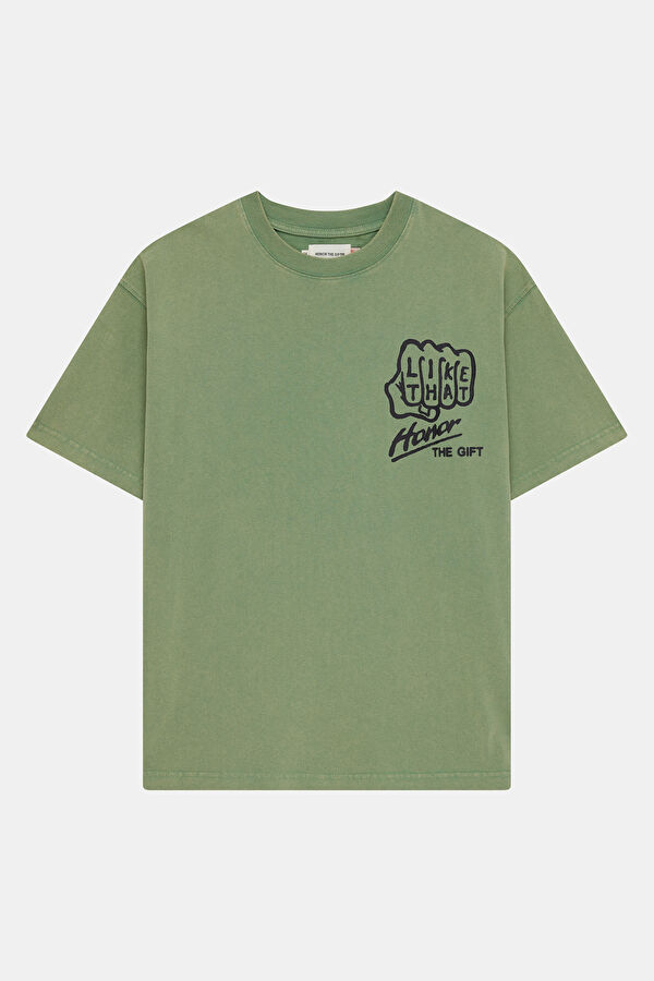 Relax Kalıp Mint Bisiklet Yaka Baskılı Erkek T-Shirt