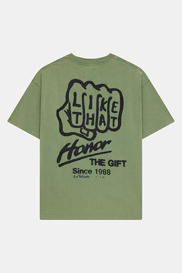 Relax Kalıp Mint Bisiklet Yaka Baskılı Erkek T-Shirt 2