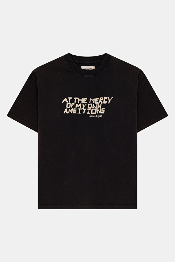 Relax Kalıp Siyah Bisiklet Yaka Baskılı Erkek T-Shirt