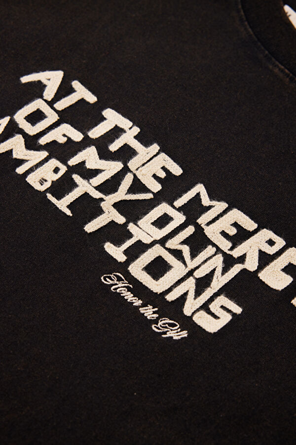 Relax Kalıp Siyah Bisiklet Yaka Baskılı Erkek T-Shirt 4