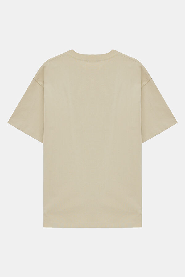 Relax Fit Beige Hooded Printed Men's T-Shirt 2