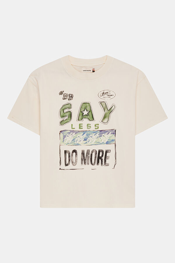 Relax Fit White Crew Neck Printed Men's T-Shirt
