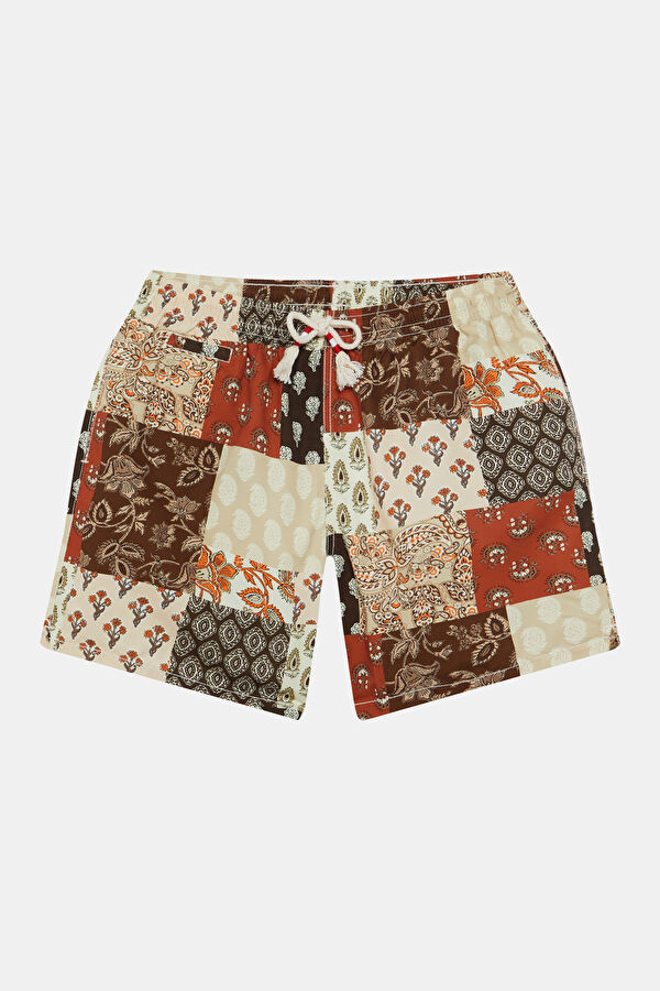 Men's Brown Swim Shorts with Patch Detail