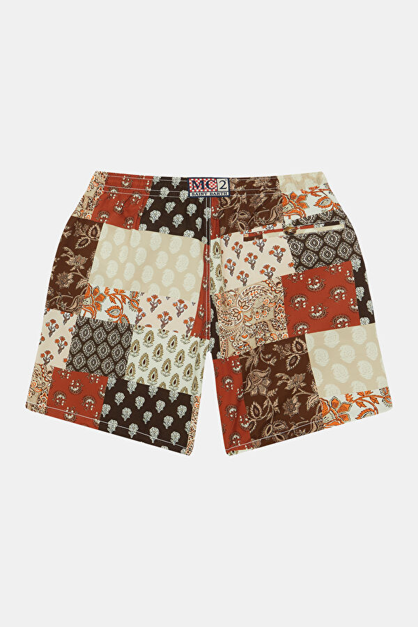Men's Brown Swim Shorts with Patch Detail 2