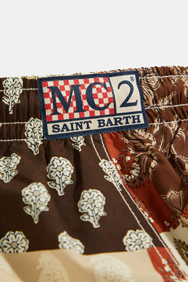 Men's Brown Swim Shorts with Patch Detail 5