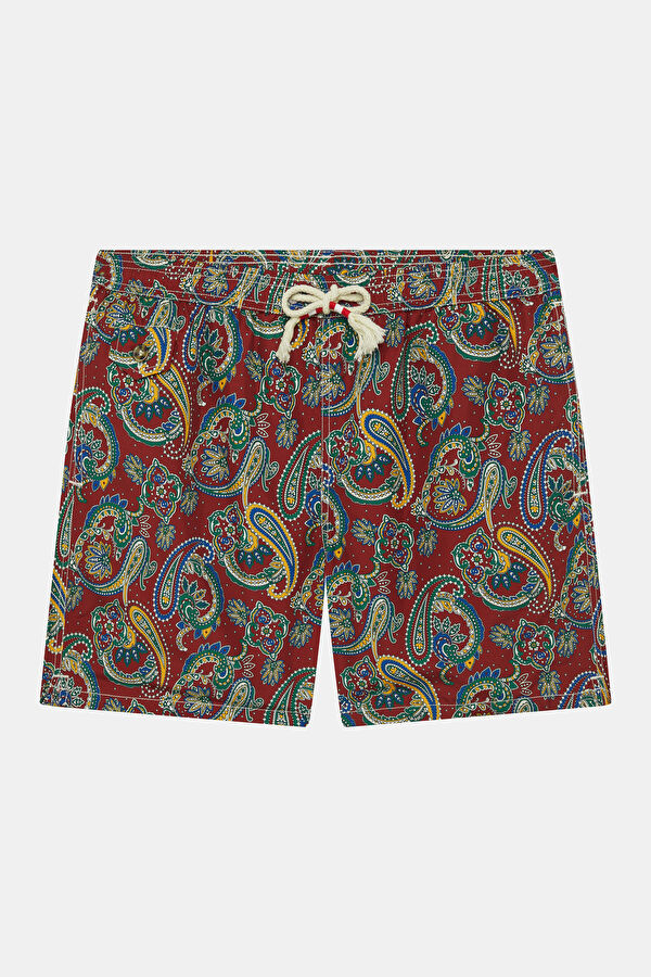 Lighting 70 Shawl Pattern Men's Burgundy Swimsuit