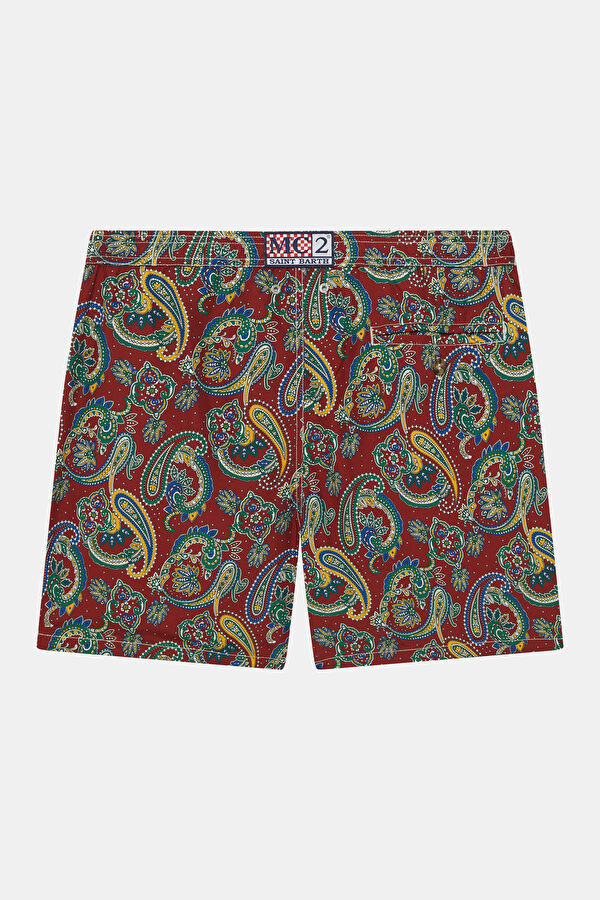 Lighting 70 Shawl Pattern Men's Burgundy Swimsuit 2