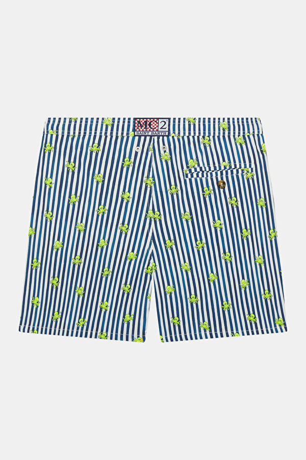 Lighting Micro Stretch Striped Octopus Pattern Men's Navy Swimsuit 2