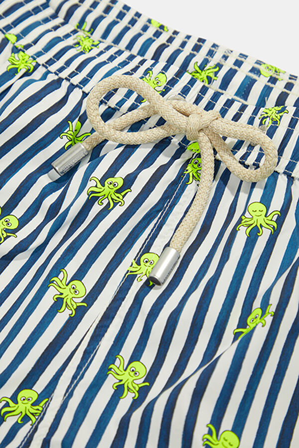 Lighting Micro Stretch Striped Octopus Pattern Men's Navy Swimsuit 3