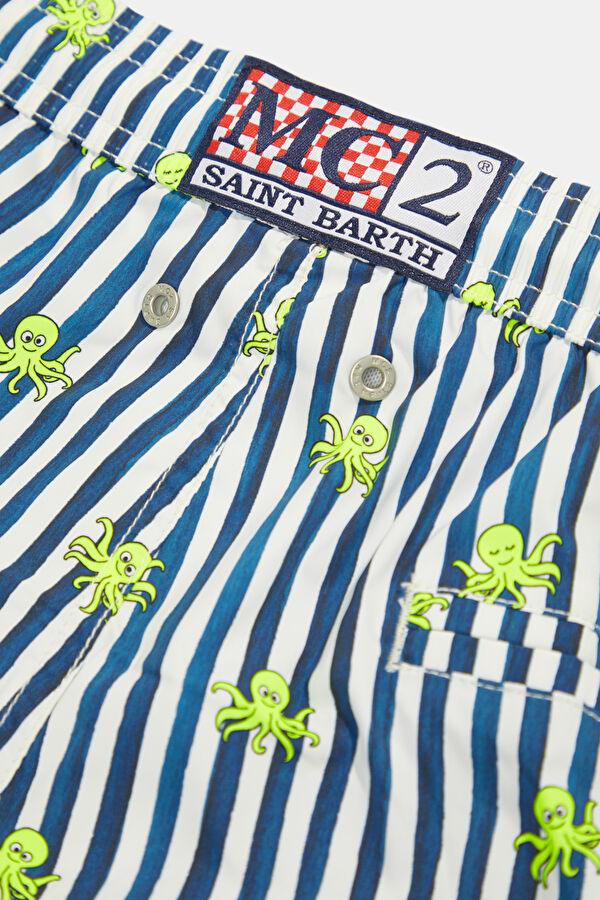 Lighting Micro Stretch Striped Octopus Pattern Men's Navy Swimsuit 5