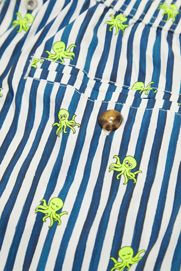 Lighting Micro Stretch Striped Octopus Pattern Men's Navy Swimsuit 6
