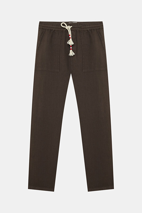 Calais Wide Leg Erkek Kahve Keten Pantolon