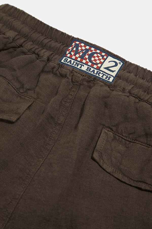 Calais Wide Leg Erkek Kahve Keten Pantolon 5