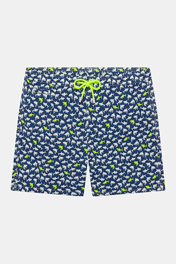 Lighting Micro Stretch Shark Pattern Men's Navy Swimsuit