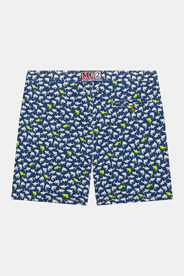 Lighting Micro Stretch Shark Pattern Men's Navy Swimsuit 2