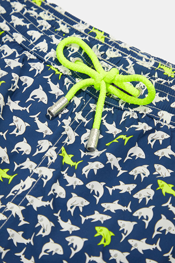 Lighting Micro Stretch Shark Pattern Men's Navy Swimsuit 3