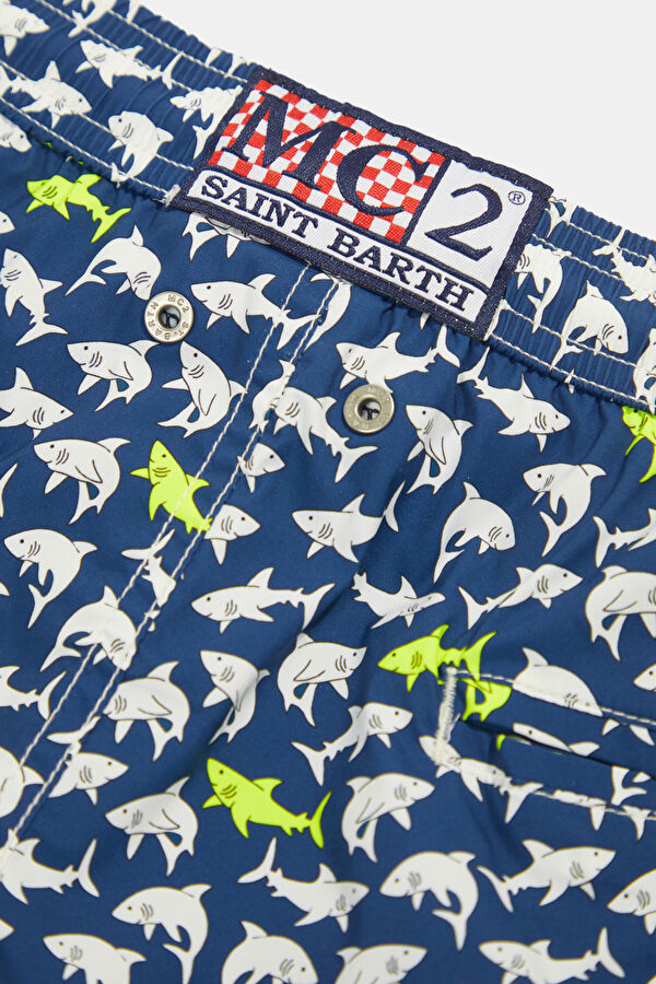 Lighting Micro Stretch Shark Pattern Men's Navy Swimsuit 5