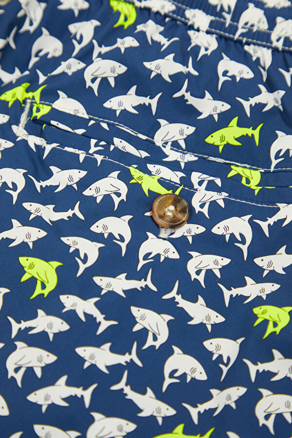 Lighting Micro Stretch Shark Pattern Men's Navy Swimsuit 6