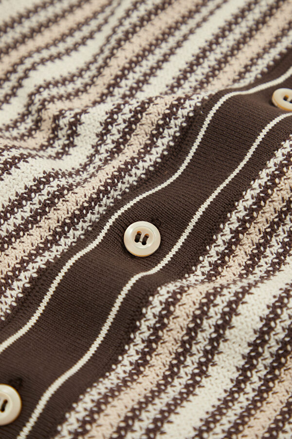 Marettimo Crochet Çizgili Erkek Kahve Gömlek 4