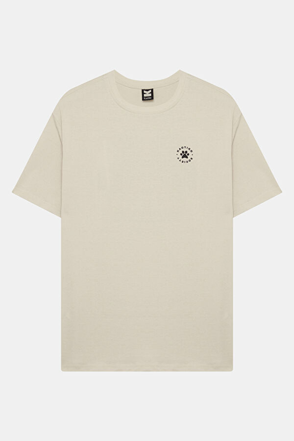 Relax Fit Cream Crew Neck Printed Men's T-Shirt