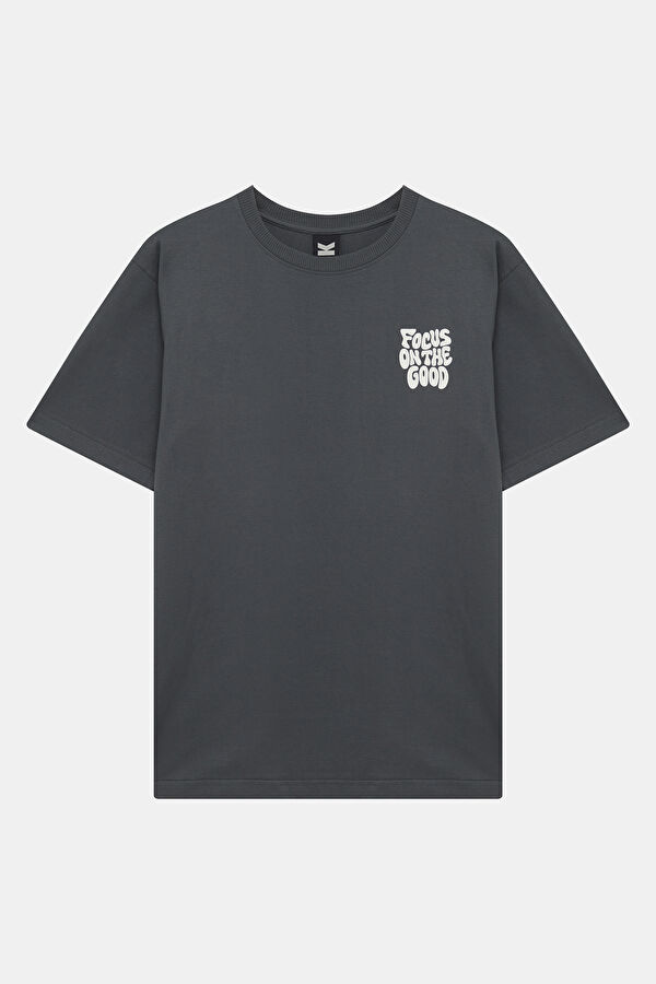 Relax Kalıp Yeşil Bisiklet Yaka Baskılı Erkek T-Shirt