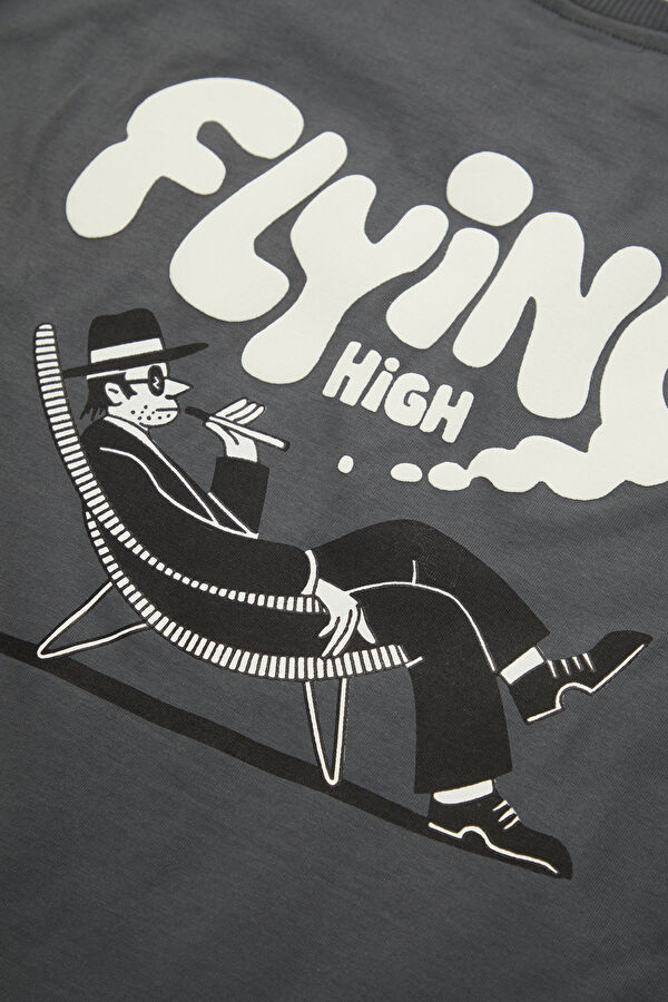Relax Kalıp Yeşil Bisiklet Yaka Baskılı Erkek T-Shirt 4