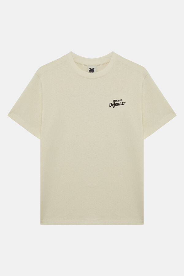 Relax Fit Cream Crew Neck Printed Men's T-Shirt