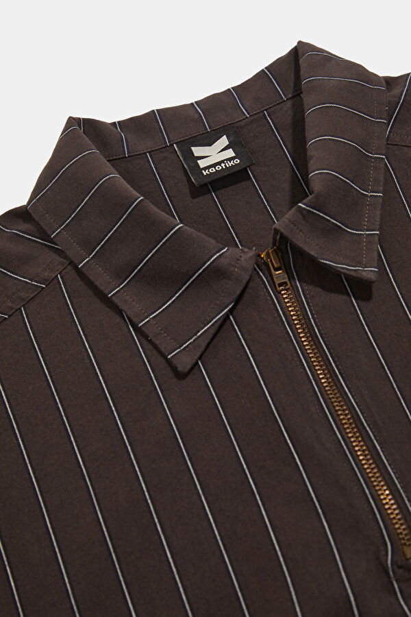 Relax Fit Brown Striped Men's Shirt 6