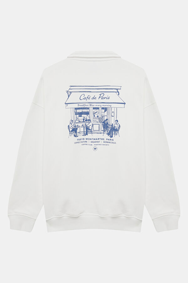 Beyaz Relax Kalıp Bisiklet Yaka Erkek Sweatshirt 2