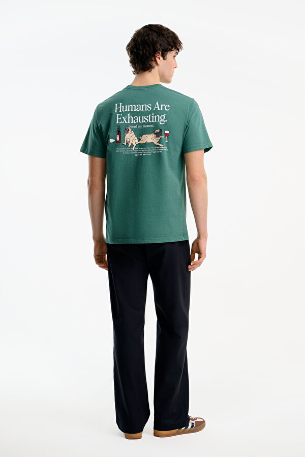 Relax Fit Dark Green Crew Neck Printed Men's T-Shirt 2