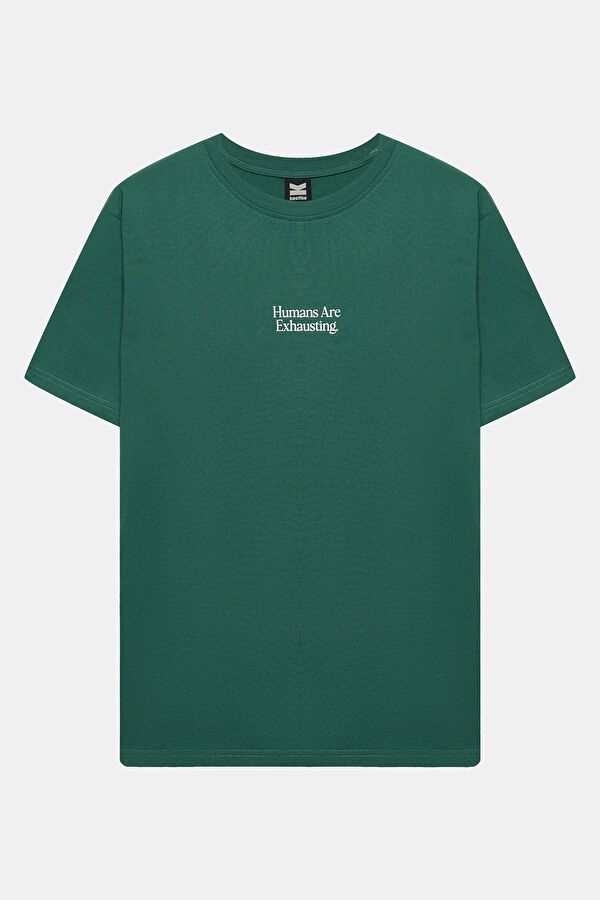 Relax Fit Dark Green Crew Neck Printed Men's T-Shirt 4