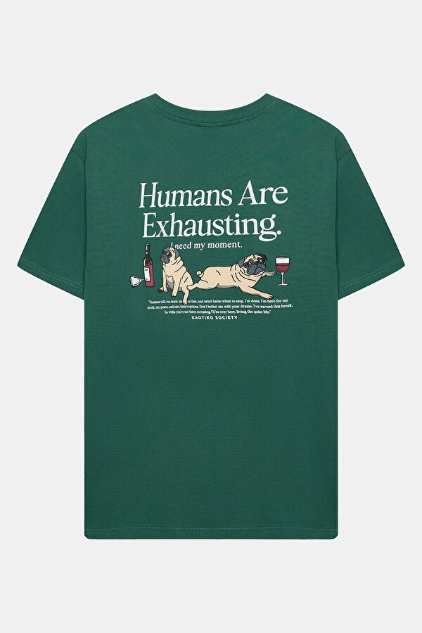 Relax Fit Dark Green Crew Neck Printed Men's T-Shirt 5