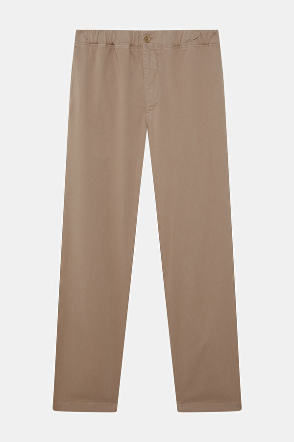 Relax Fit Beige Wide Leg Cotton Elastane Men's Trousers