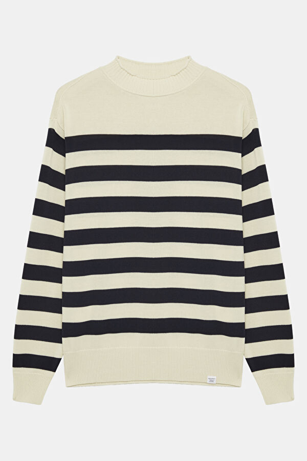 Cream Striped Knit Men's Sweater 4