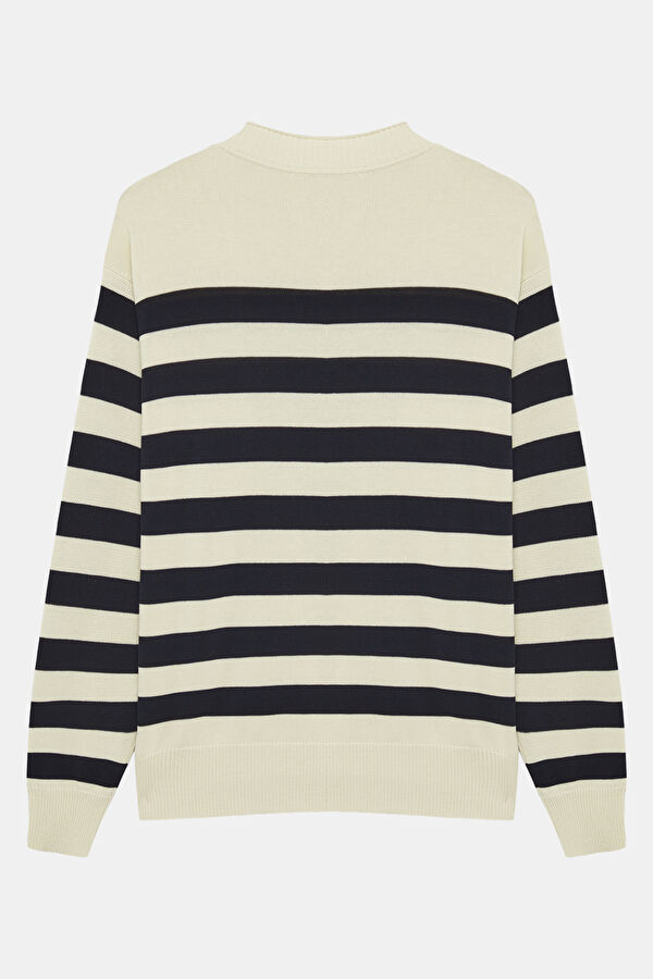 Cream Striped Knit Men's Sweater 5