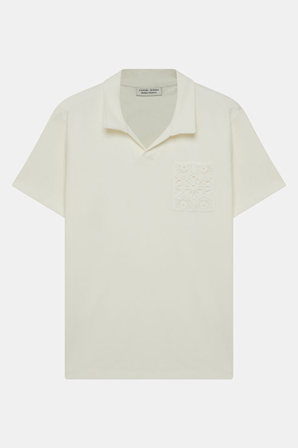 Relax Fit Cream Polo Collar Men's T-Shirt