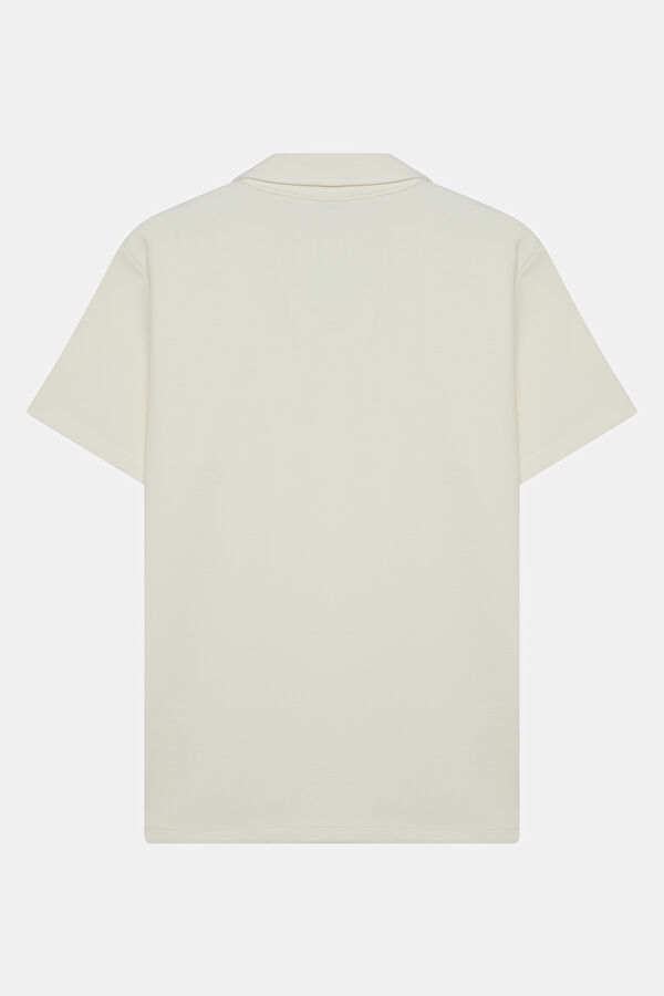 Relax Fit Cream Polo Collar Men's T-Shirt 2