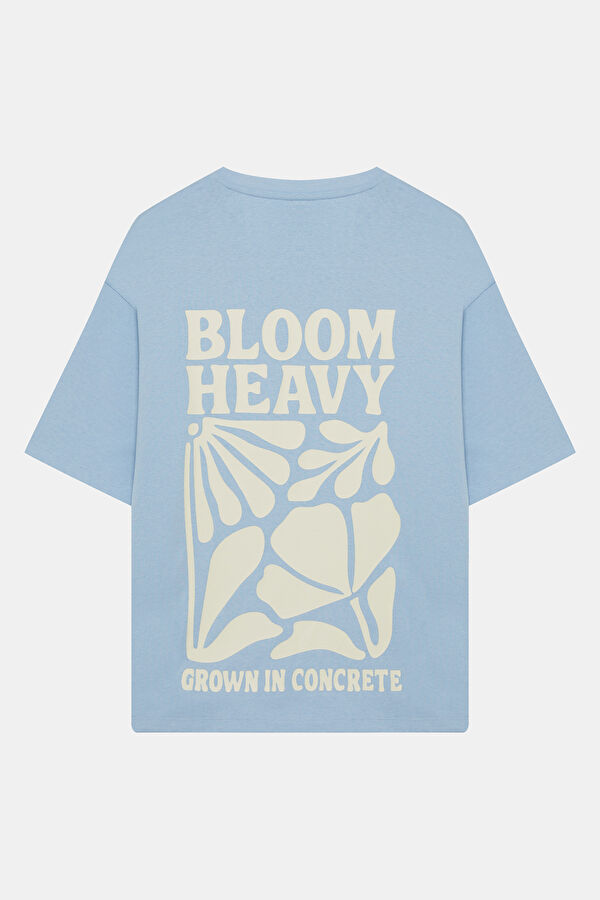 Relax Kalıp Açık Mavi Bisiklet Yaka Baskılı Erkek T-Shirt 2