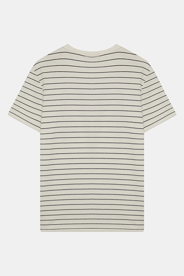 Relax Fit White Crew Neck Striped Men's T-Shirt 2