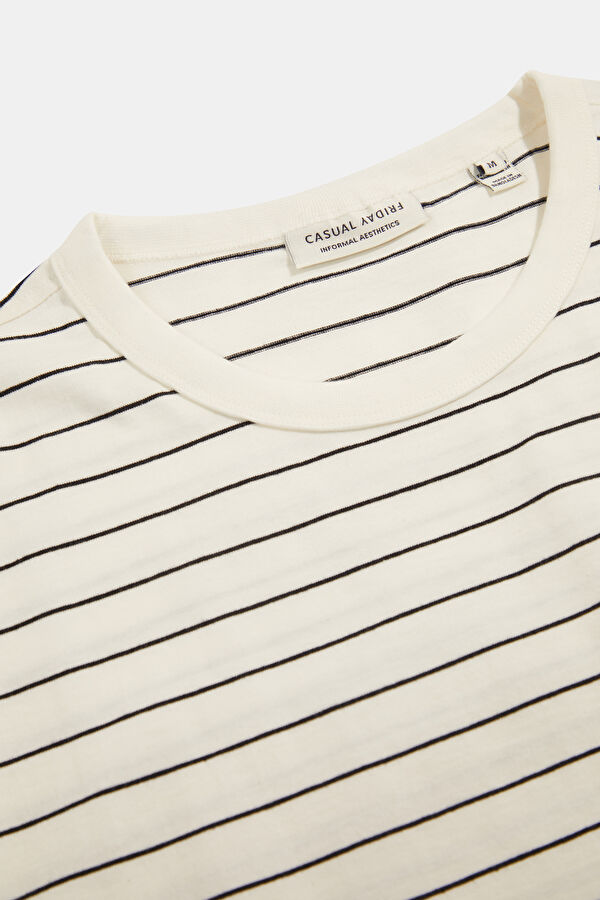 Relax Fit White Crew Neck Striped Men's T-Shirt 3