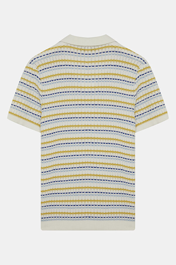 Relax Kalıp Çok Renkli Polo Yaka Çizgili Erkek T-Shirt 2